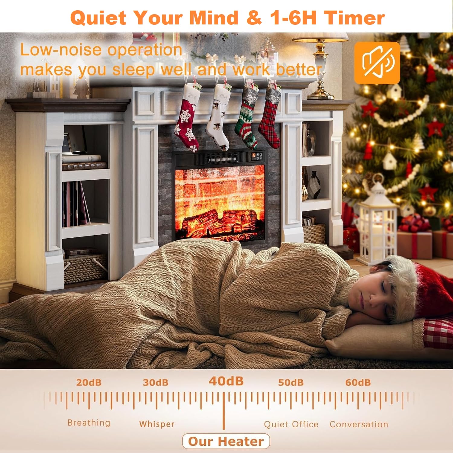 Naice 72" Electric Fireplace with Mantel and Cabinets, Fireplace TV Stand for Living Room Bedroom, Stacked Stone Surround and Remote Control 3D Realistic Flame, Black