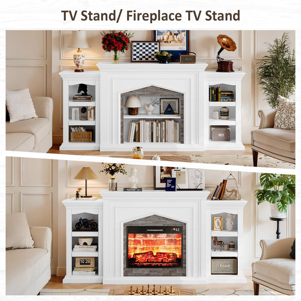 Naice 72" Electric Fireplace with Mantel, Freestanding Fireplace TV Stand with 23" 3-Side Glass Insert Heater for TVs Up to 80",Media Entertainment Center w/Storage Cabinet for Living Room,Black