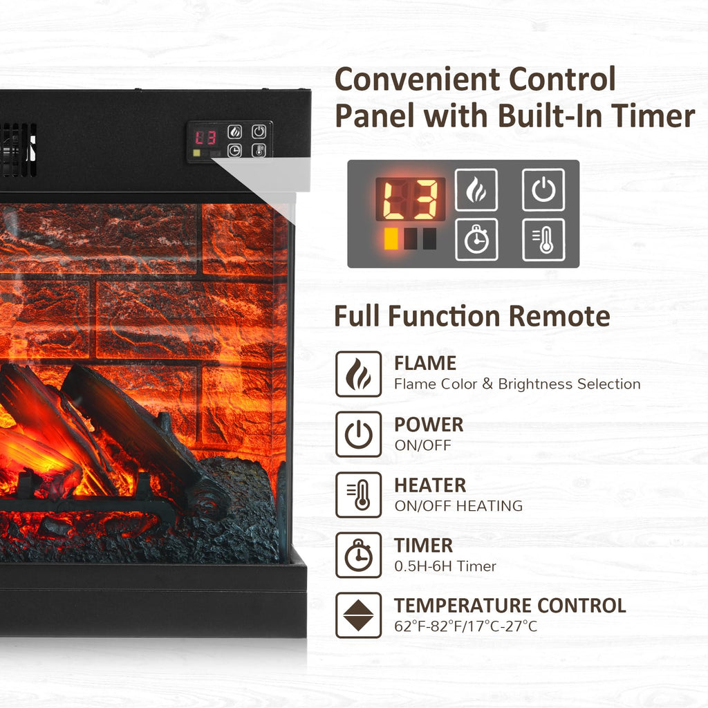 44" Electric Fireplace Mantel, LED Farmhouse TV Stand with Electric Fireplace Heater, Stacked Stone Surround and Remote Control 3D Realistic Flame, White Fireplace for Living Room Bedroom