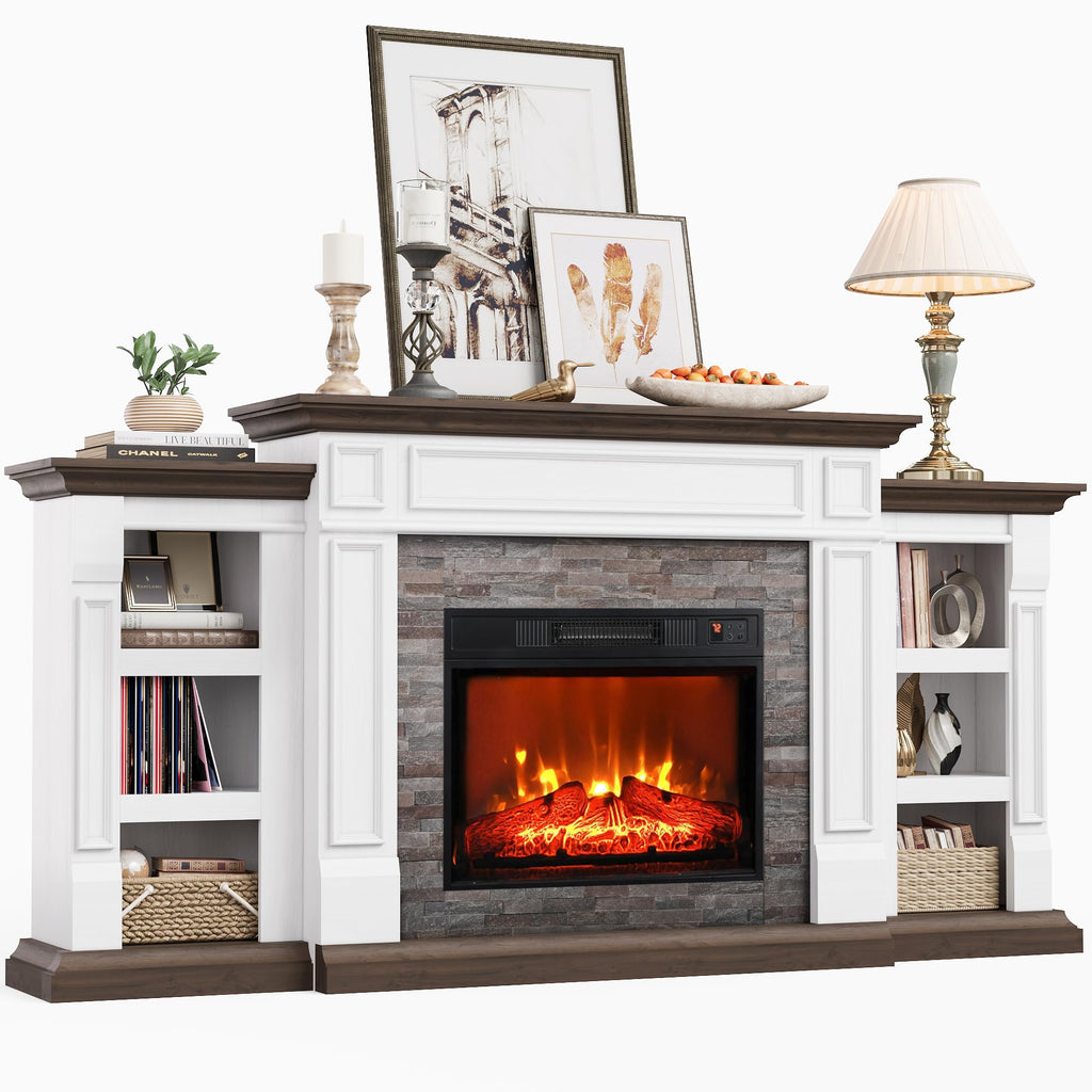 Naice 72" Electric Fireplace with Mantel and Cabinets, Fireplace TV Stand for Living Room