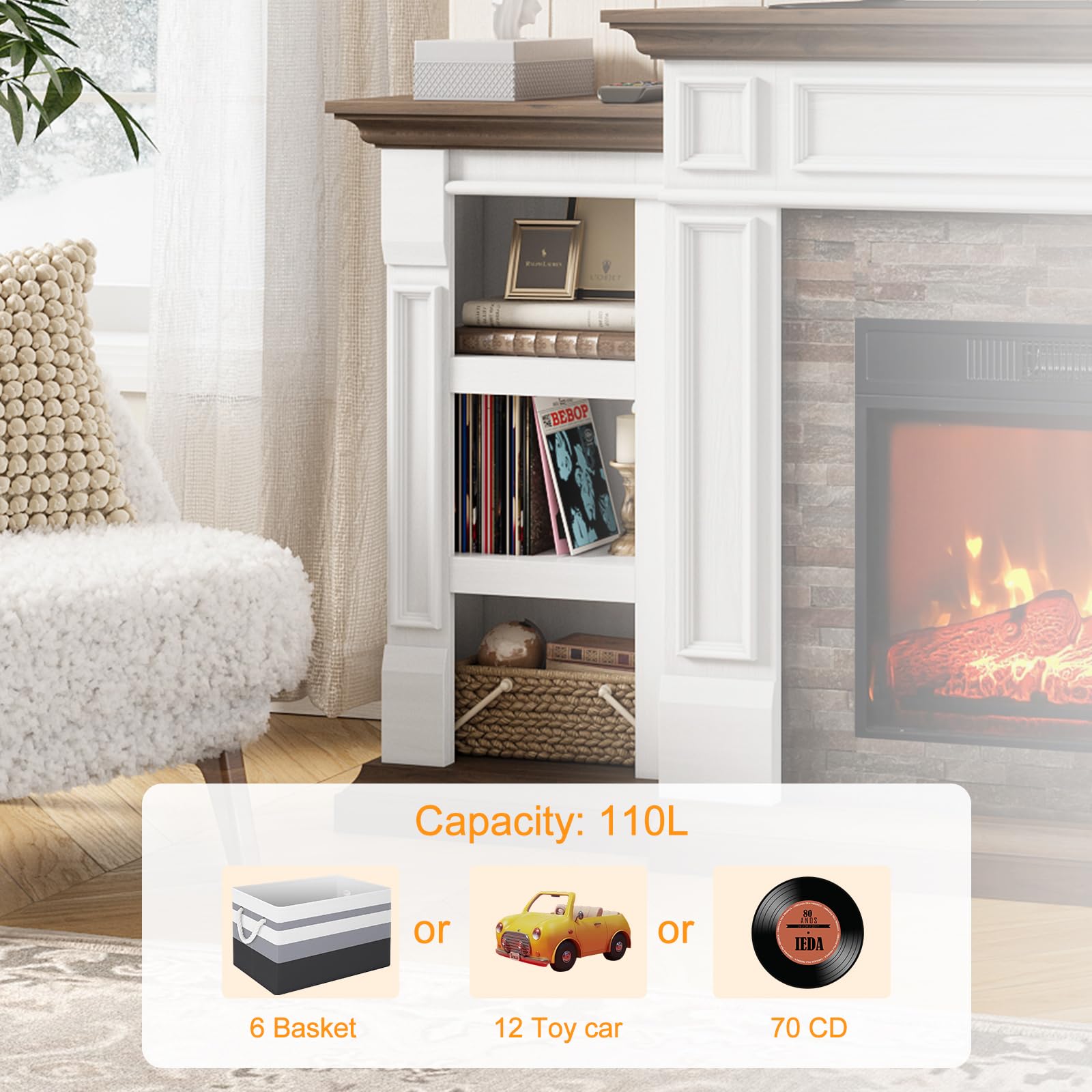 Naice 72" Electric Fireplace with Mantel and Cabinets, Fireplace TV Stand for Living Room