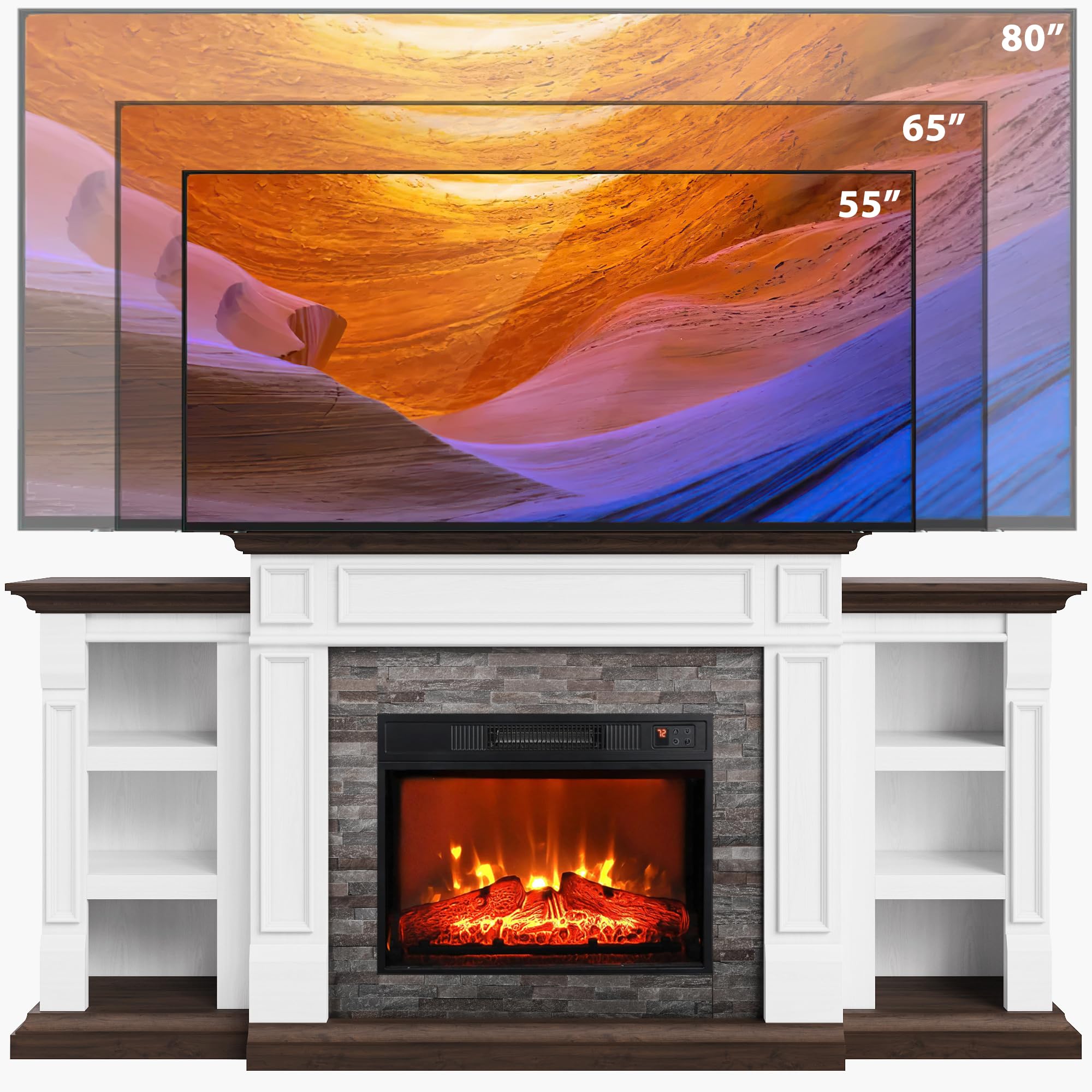 Naice 72" Electric Fireplace with Mantel and Cabinets, Fireplace TV Stand for Living Room